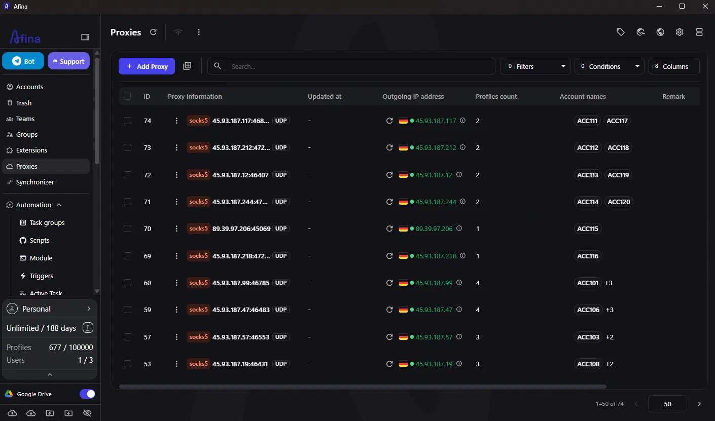 Configuring a Seyare proxy in Afina Browser