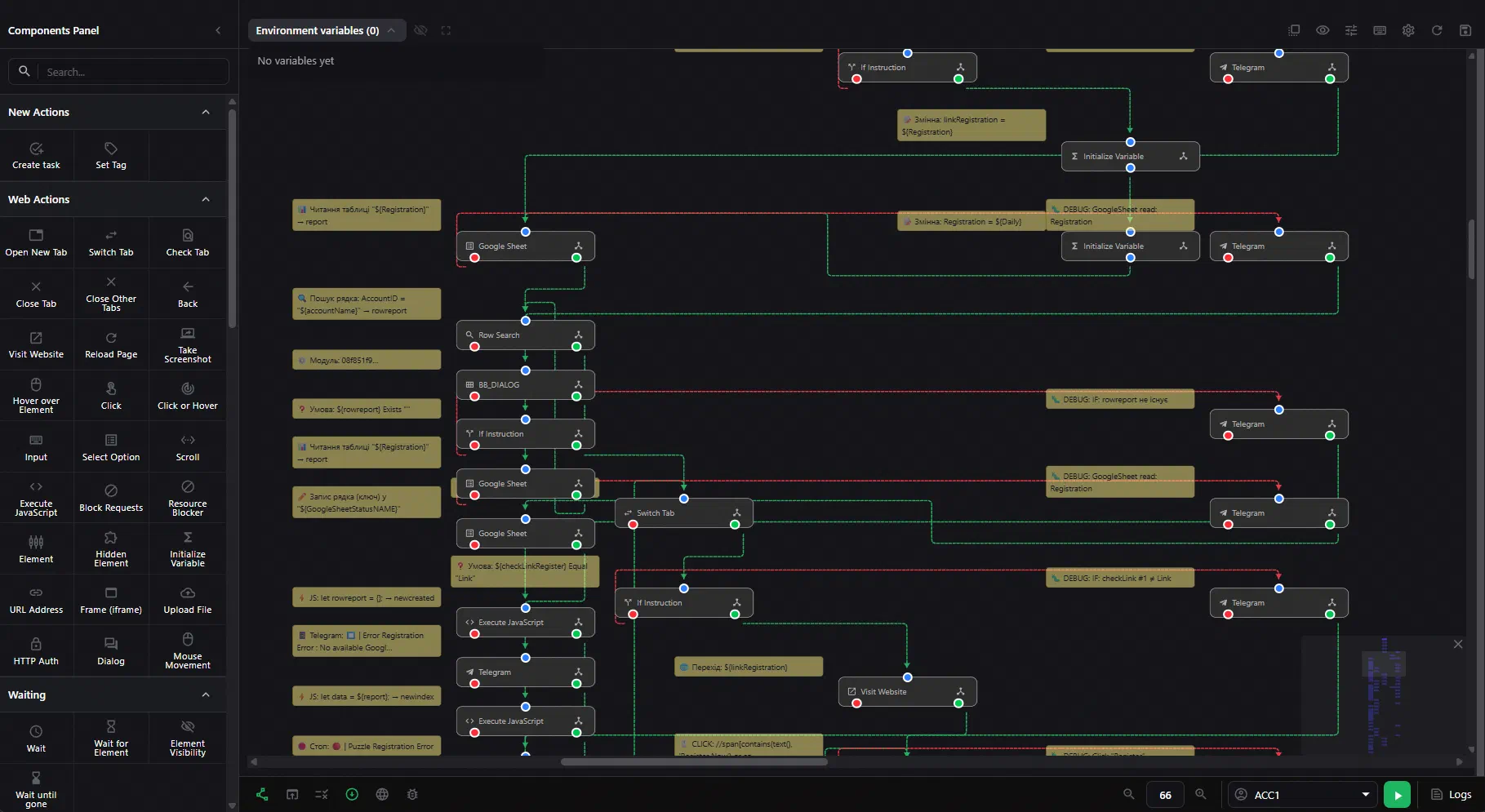 Visual browser automation workflow in Afina